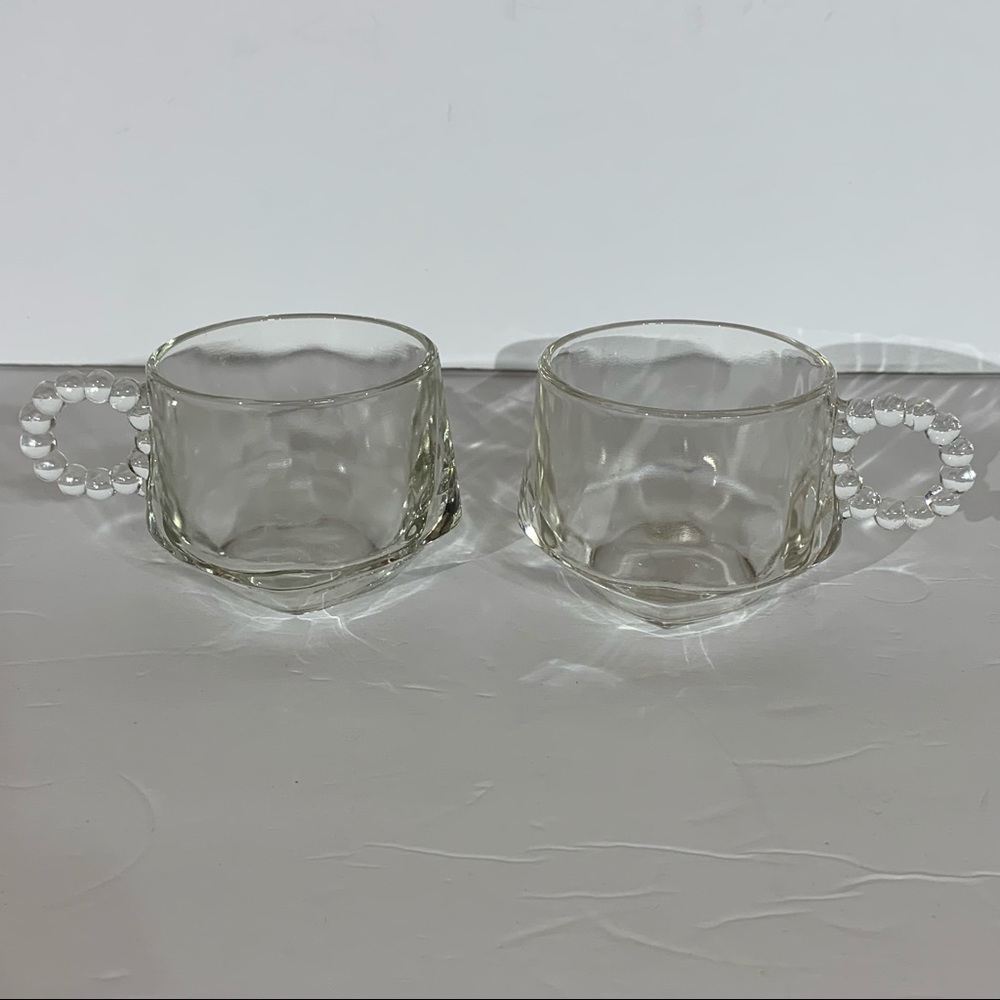 Set Of 2 Vintage Hazel Atlas Beaded Handle-Square Base Cups - Punch/espresso/tea